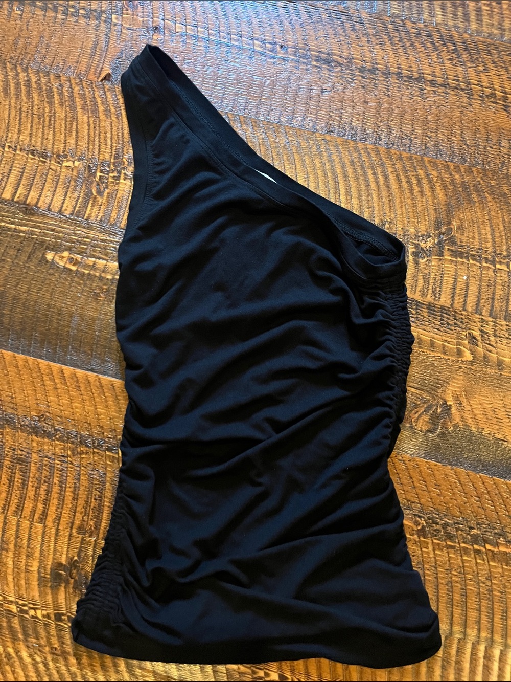 Good American Black Stretch Ruched Side One Shoulder Top Size 1 (XXS)